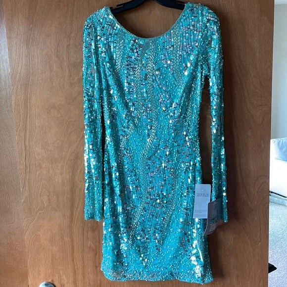 chinese dress ladies Tulle Long Sleeve Trumpet Gown 14 / Aqua main image 0